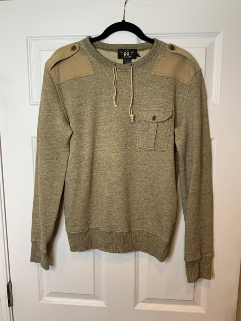 Ralph Lauren RRL Double RL Gray Shoulder Patch Crew Neck Sweatshirt, Size XS
